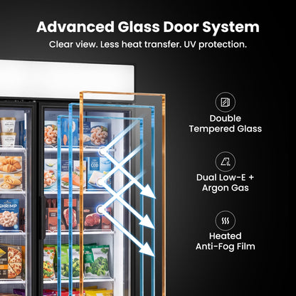 Yeego 62.3 Cu.Ft Commercial Display Freezer, Triple Glass Door Upright Merchandiser Freezer with Frost‑Free Air Cooling, LED Light Box for Restaurant Retail Grocery
