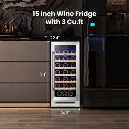 Yeego 33 Bottle Wine Refrigerators, 15" Wine Cooler with Glass Door for Home/Dorm Freestanding & Built-in Wine Fridge
