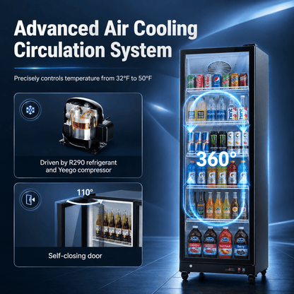 Yeego 17.5 Cu.Ft Commercial Beverage Refrigerator Cooler, Glass Door Display Merchandiser Drink Fridge with Dual LED, 32-50°F Temp Control, Restaurant Bar Convenience Store