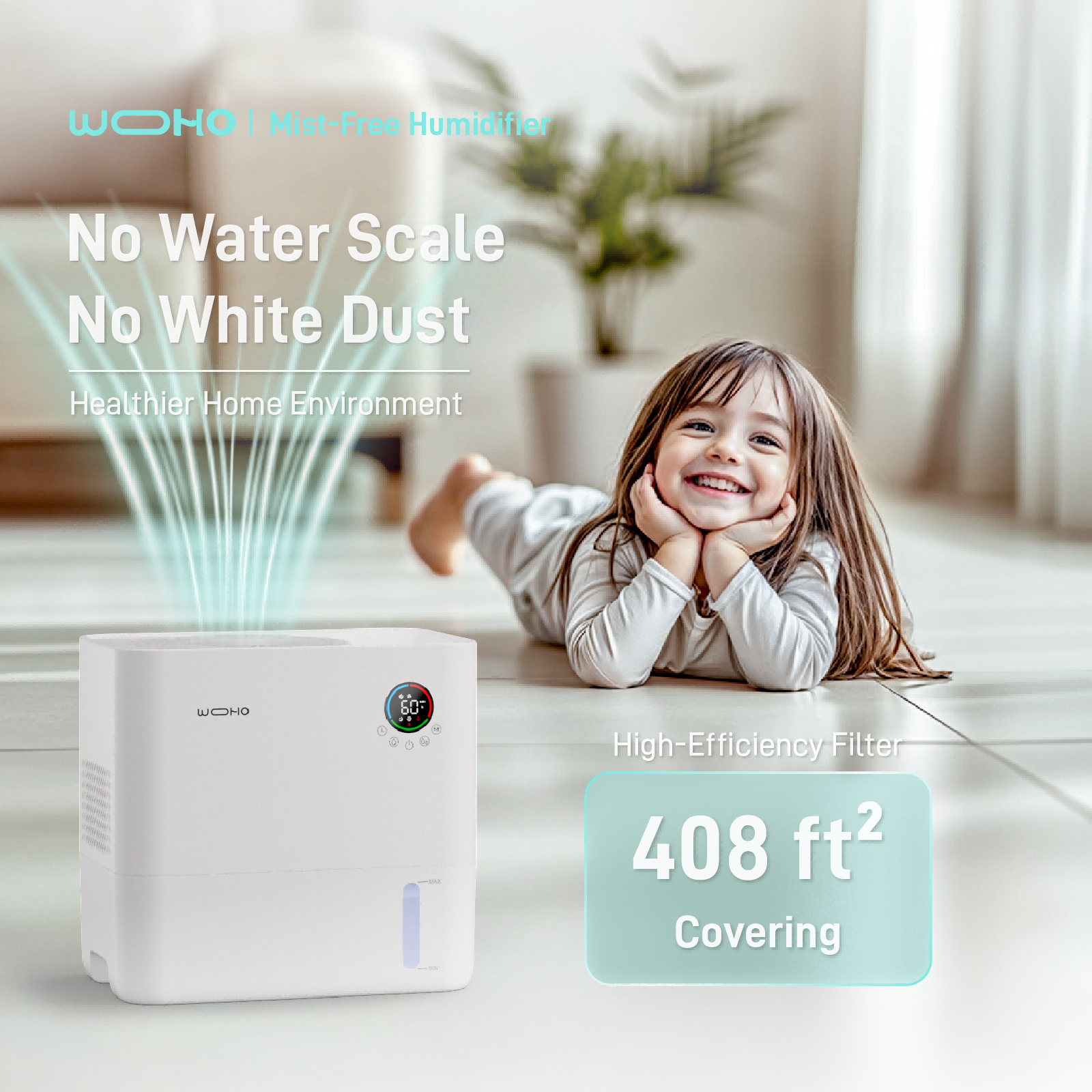 Mist Free Smart Humidifier, 1.32 Gal/5L Quiet Humidifier for Medium Room - Yeego Life