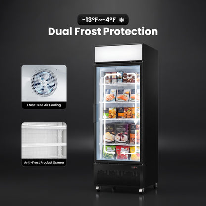 Yeego 18.9 Cu.Ft Commercial Display Freezer, Single Glass Door Upright Merchandiser Freezer with Frost-Free Air Cooling, LED Light Box for Restaurant Retail Grocery