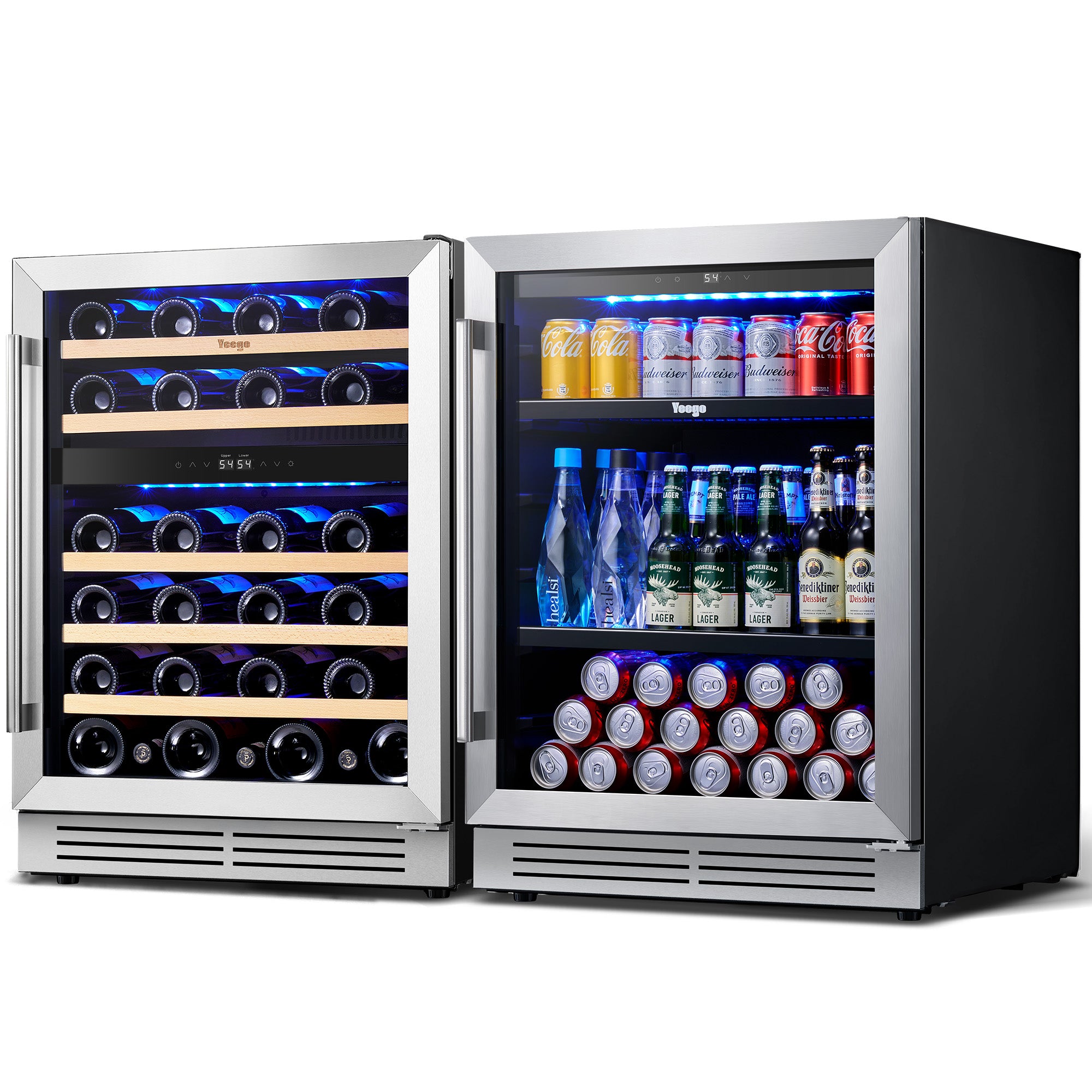 48 Inch Wide Wine Beverage Center, Quiet Compressor Fridge Combo Under Counter or Freestanding