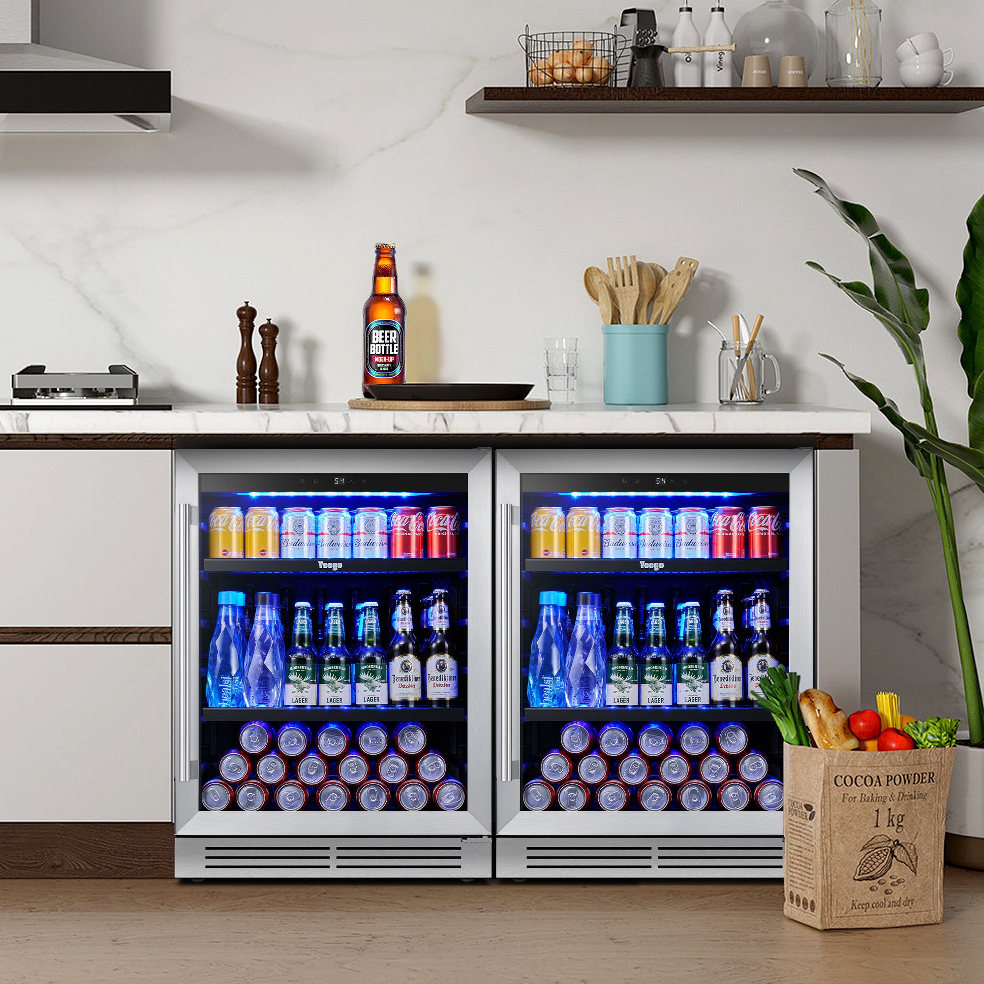 48 Inch Wide Dual Zone Beverage Center, Large Capacity Drink Fridge Combo Under  Counter Or Freestanding