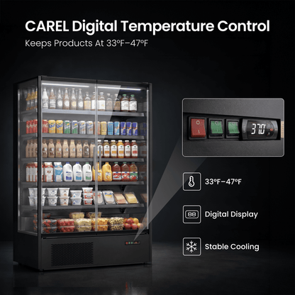 Yeego 45.6 Cu.Ft Commercial Beverage Refrigerator, 2 Glass Door Merchandiser Cooler with CAREL Digital Thermostat, Air Cooled, LED Lights & Adjustable Shelves for Retail Store