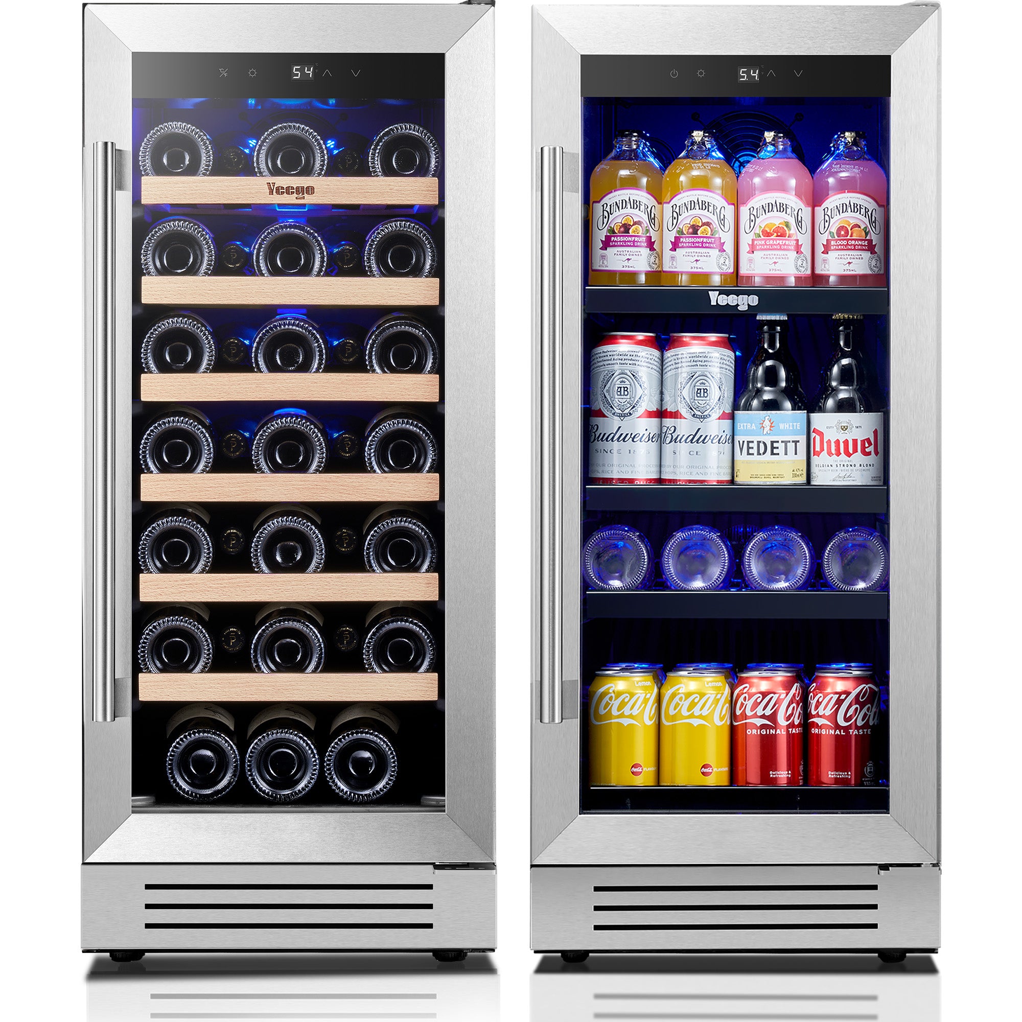 30 Inch Wide Wine Beverage Cooler, Under Counter Dual Zone Fridge Combo With Quiet Compressor