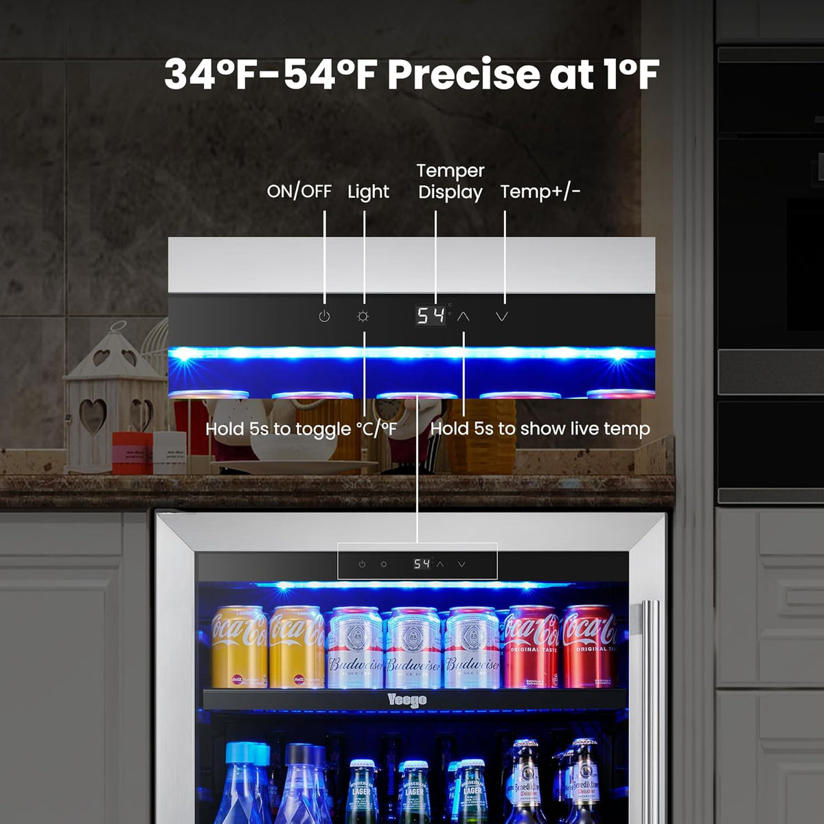 Yeego 33 Bottle Wine Refrigerators, 15" Wine Cooler with Glass Door for Home/Dorm Freestanding & Built-in Wine Fridge