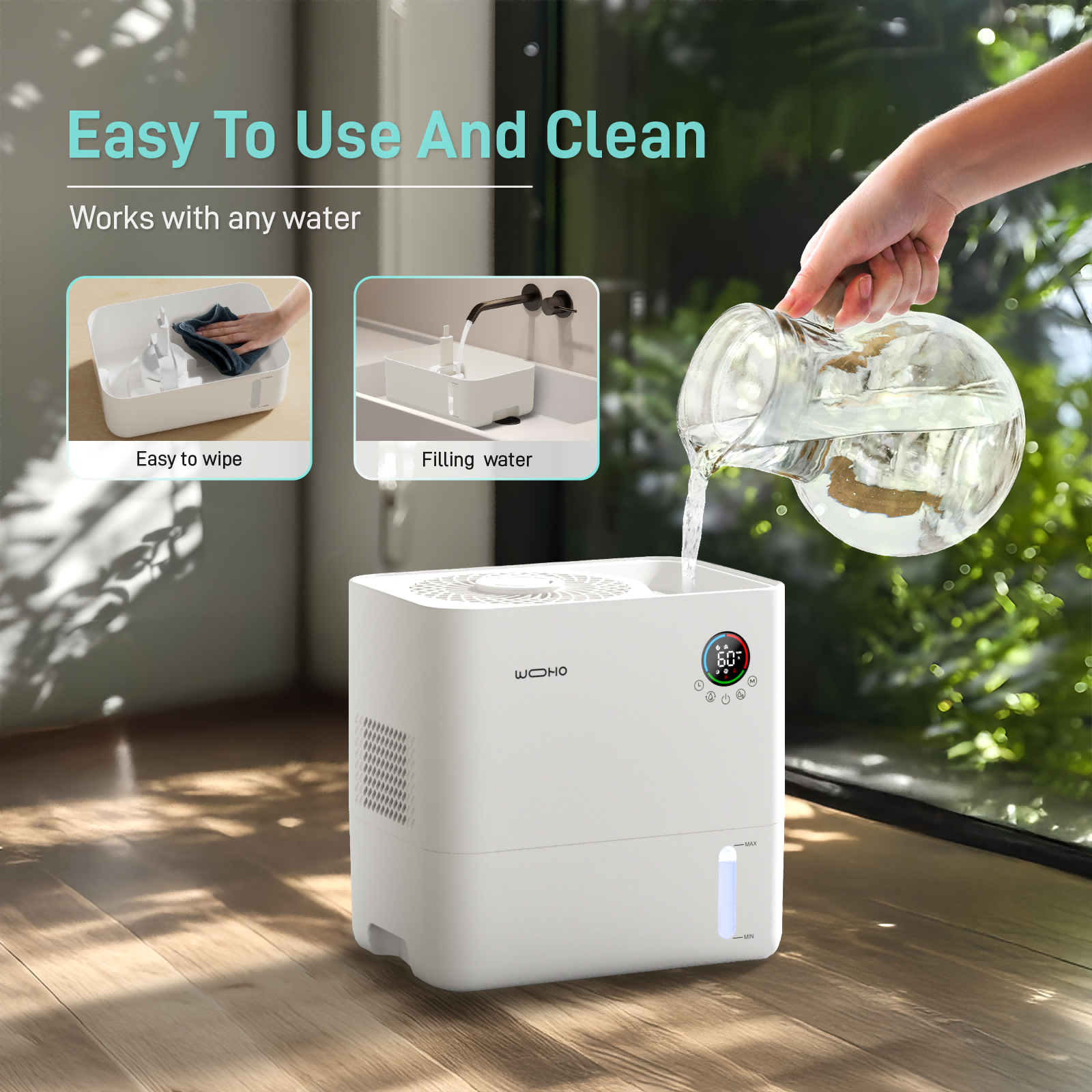 Wooohoo Mist Free Smart Humidifier, 1.32 Gal/5L Quiet Humidifier for Medium Room