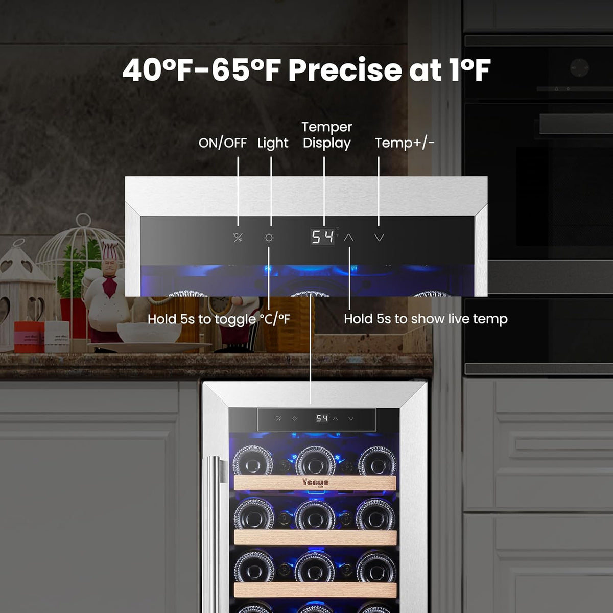 Yeego 33 Bottle Wine Refrigerators, 15" Wine Cooler with Glass Door for Home/Dorm Freestanding & Built-in Wine Fridge