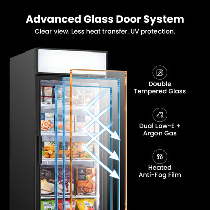 Yeego 18.9 Cu.Ft Commercial Display Freezer, Single Glass Door Upright Merchandiser Freezer with Frost-Free Air Cooling, LED Light Box for Restaurant Retail Grocery