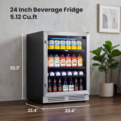 Yeego Beverage Refrigerator & Drink Fridge - 24 inch 180 Cans Beer Cooler Glass Door, 34-54℉ Under Counter Refrigerator Built-in for Drink Soda Wine for Bar Office Bedroom