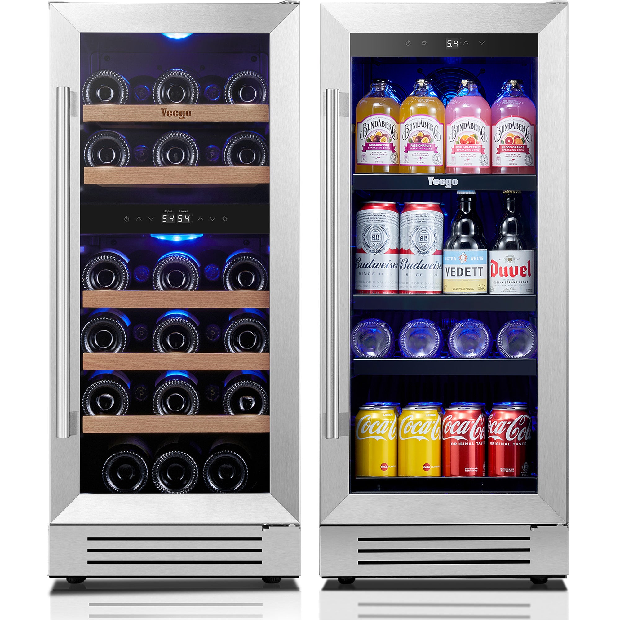 30 Inch Wide Fridge Combo, 80 Can Beverage Fridge And 28 Bottle Wine Cooler With Quiet Compressor