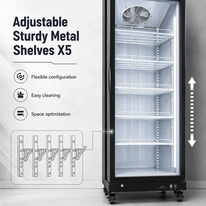 Yeego 17.5 Cu.Ft Commercial Beverage Refrigerator Cooler, Glass Door Display Merchandiser Drink Fridge with Dual LED, 32-50°F Temp Control, Restaurant Bar Convenience Store
