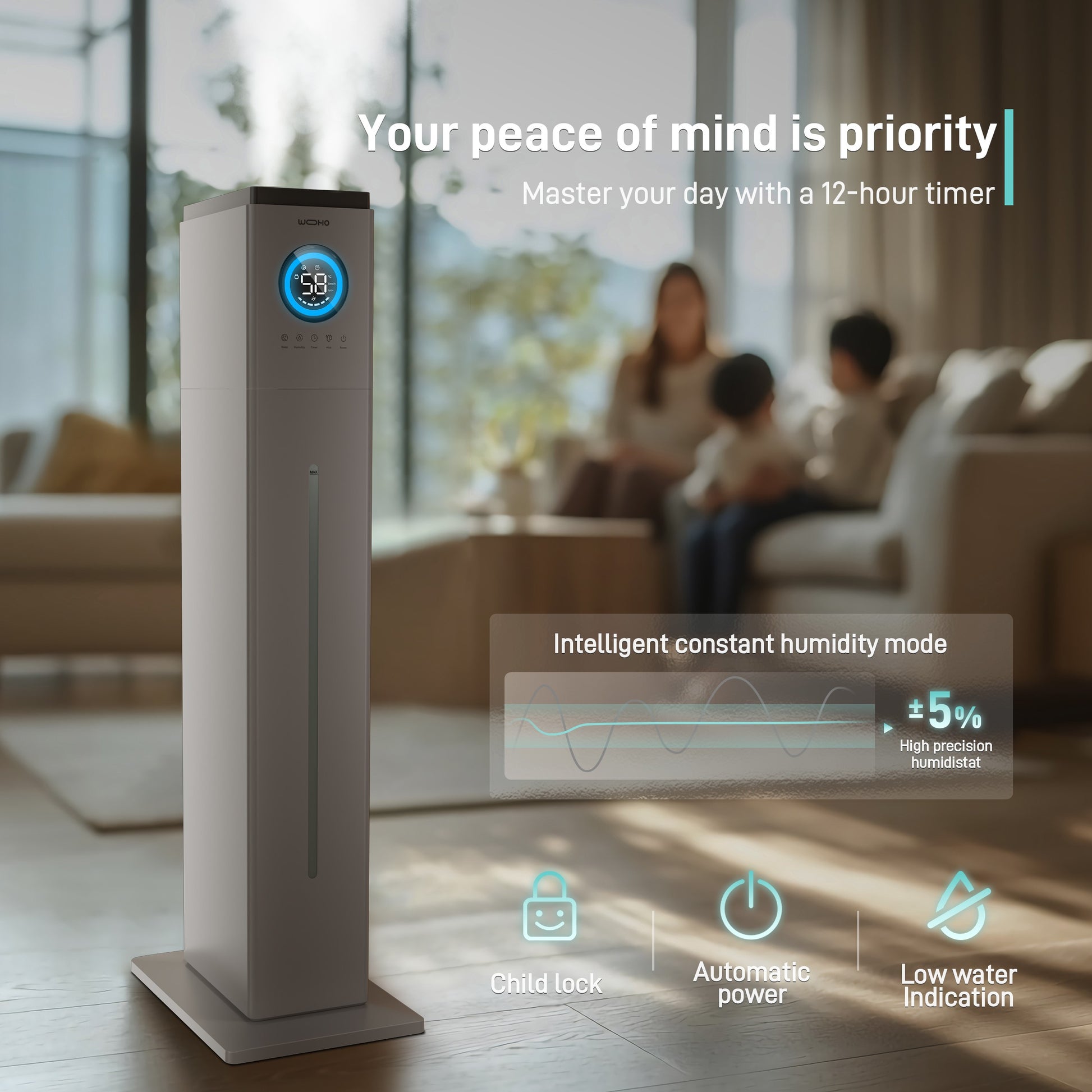 Smart Ultrasonic Humidifier, Quiet Humidifier for Large Room - Yeego Life