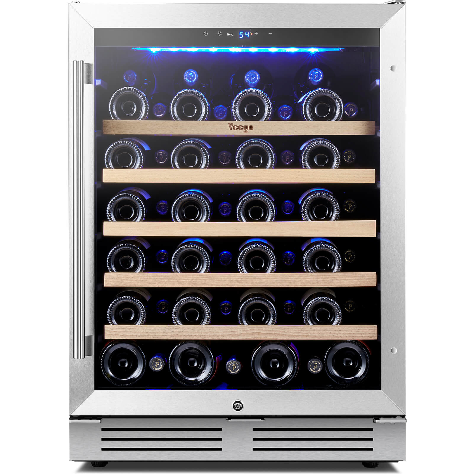 24 Inch Wide 52 Bottle Wine Fridge, Quiet Wine Cooler Under Counter or Freestanding