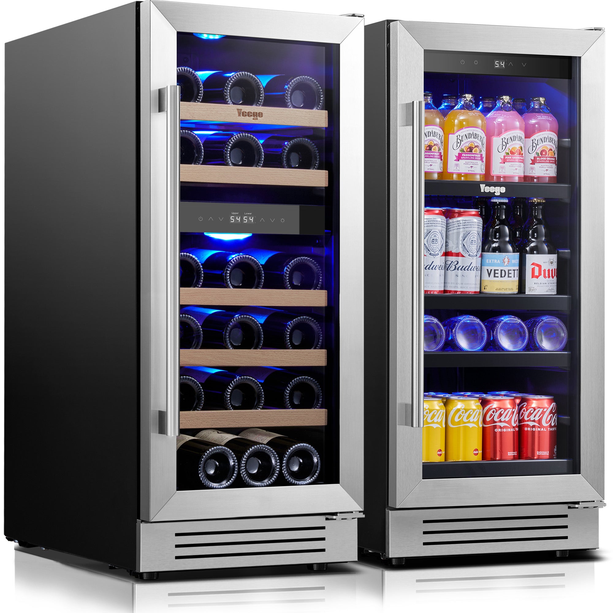 30 Inch Wide Fridge Combo, 80 Can Beverage Fridge And 28 Bottle Wine Cooler With Quiet Compressor