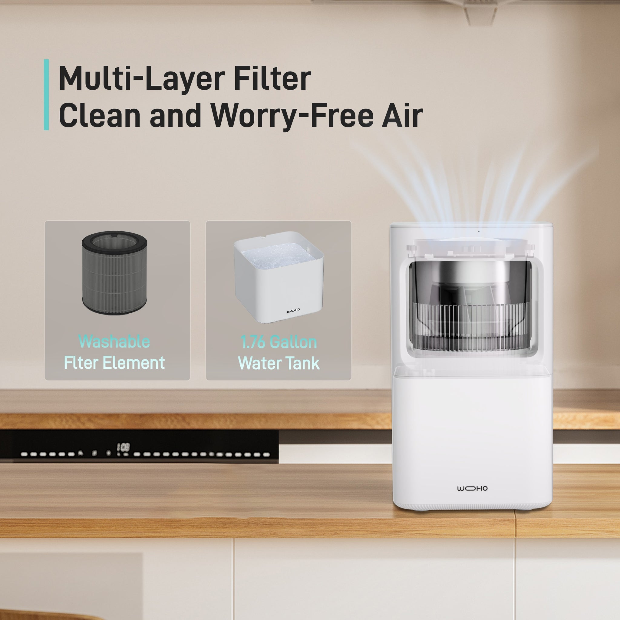 Wooohoo Mist Free Smart Humidifier, 2.11 Gal/8L Quiet Humidifier for Medium Room