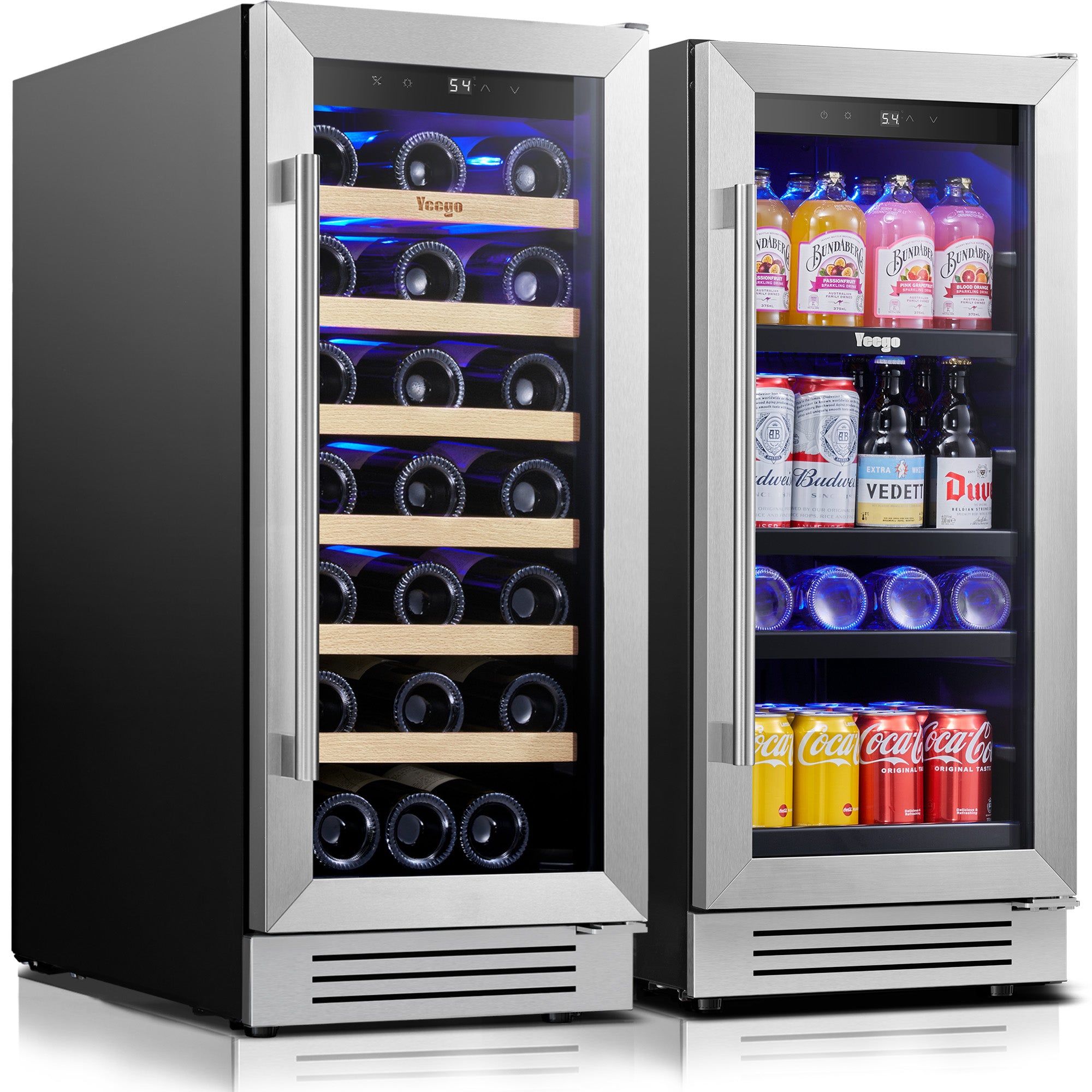 30 Inch Wide Wine Beverage Cooler, Under Counter Dual Zone Fridge Combo With Quiet Compressor