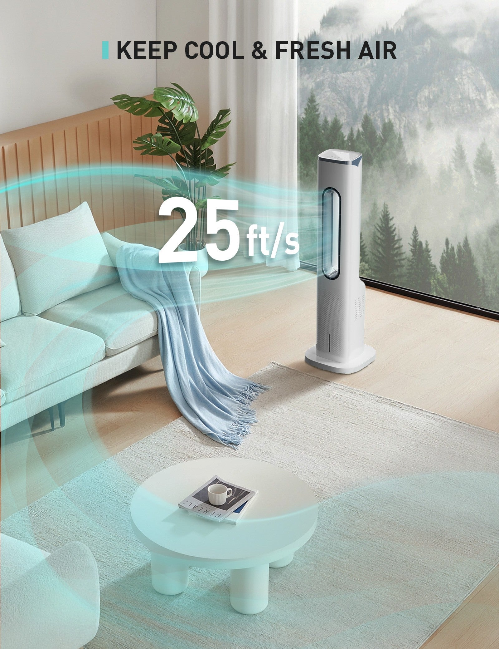 Cool Air Bladeless Tower Fan, 3 in 1 Evaporative Air Cooler For Powerful Air Circulation and Quiet Operation