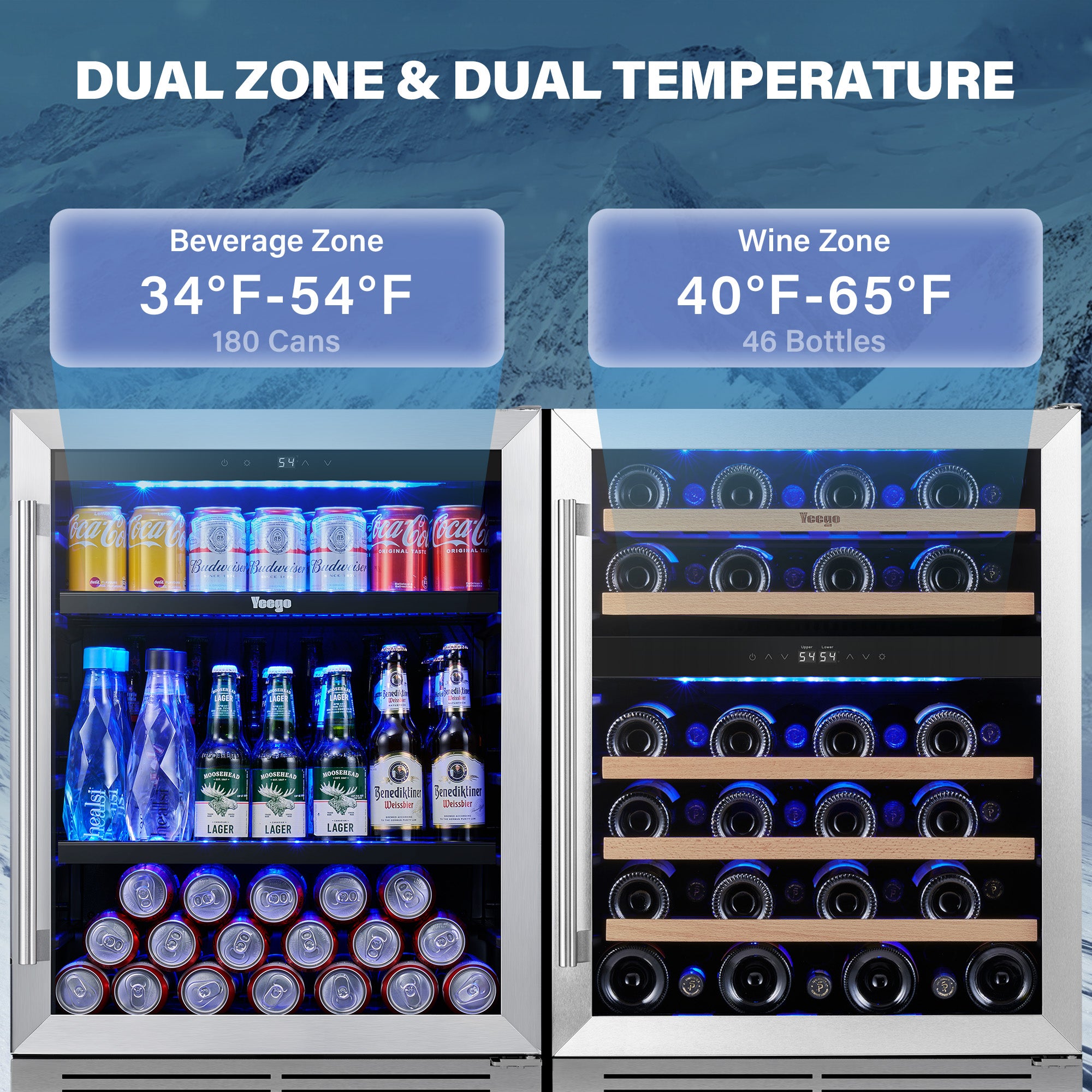 48 Inch Wide Wine Beverage Center, Quiet Compressor Fridge Combo Under Counter or Freestanding