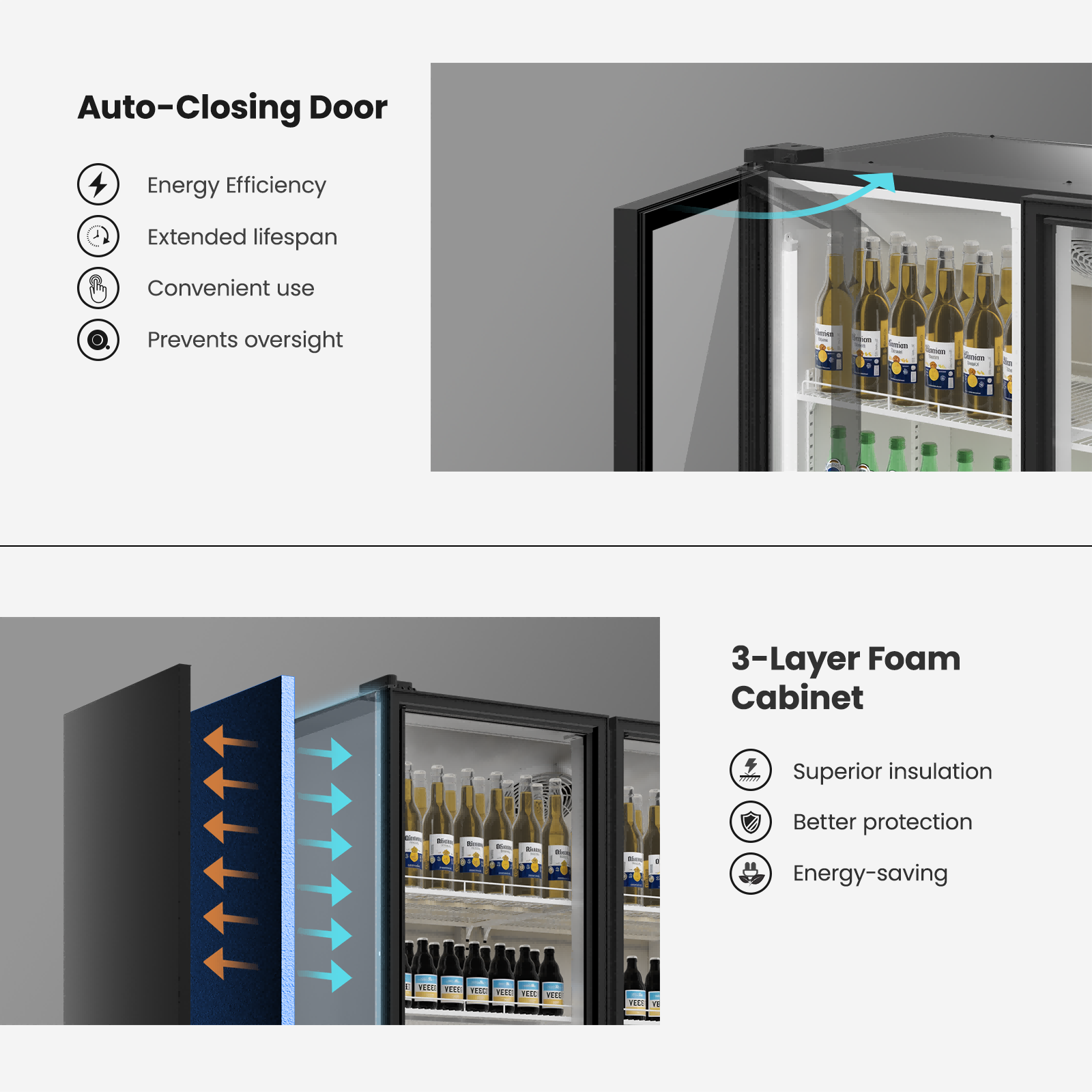 Yeego 44'' 2 Swing Glass Doors Merchandiser Refrigerator, Commercial Display Cooler for Beverages