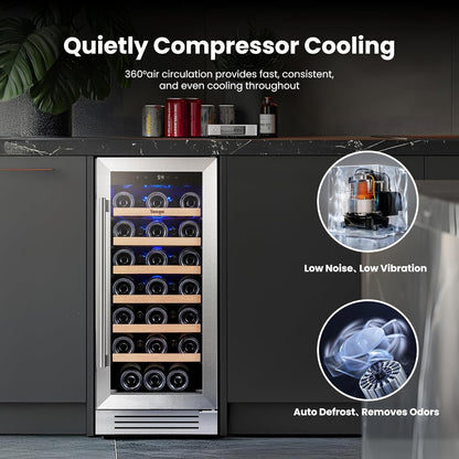 Yeego 33 Bottle Wine Refrigerators, 15" Wine Cooler with Glass Door for Home/Dorm Freestanding & Built-in Wine Fridge