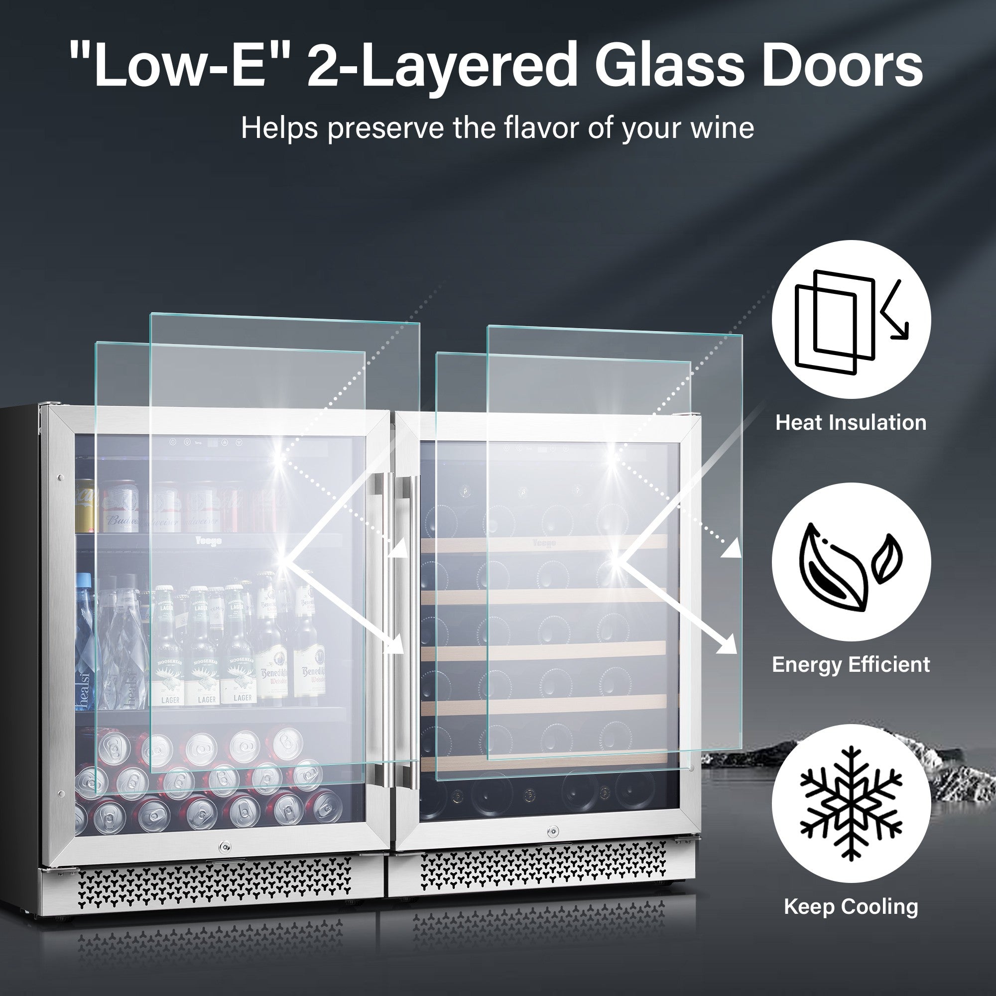 48 Inch Wide Wine Beverage Fridge, Under Counter Dual Zone Wine Beverage Center With Quiet Compressor