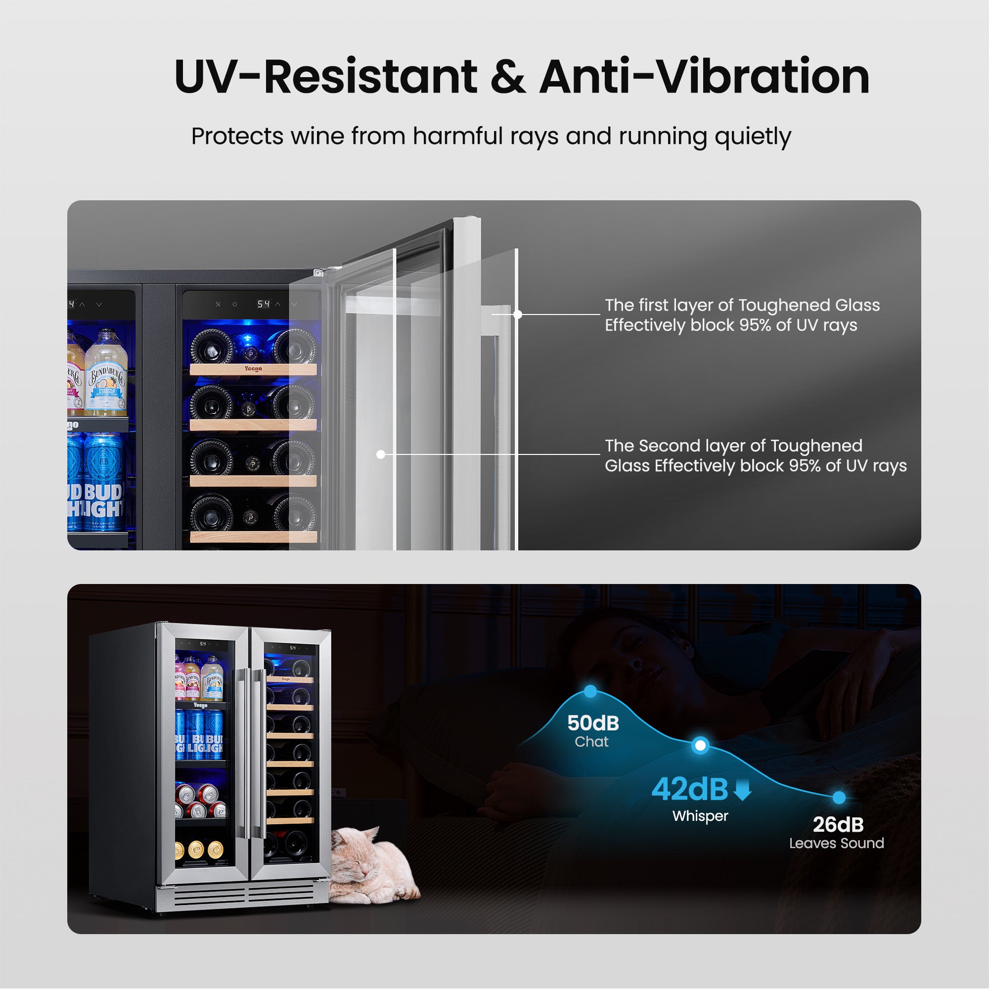24 Inch Wide Wine and Beverage Dual Zone Fridge, Under Counter, Built-In or Freestanding