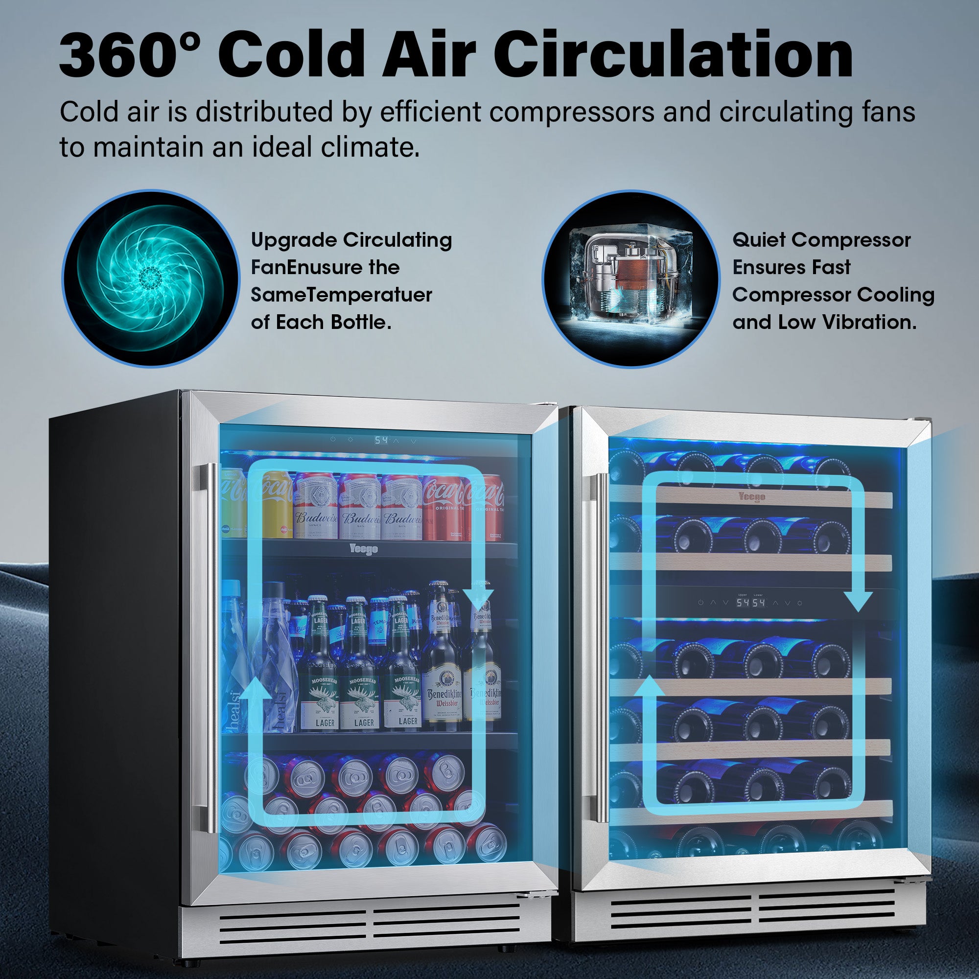 48 Inch Wide Wine Beverage Center, Quiet Compressor Fridge Combo Under Counter or Freestanding