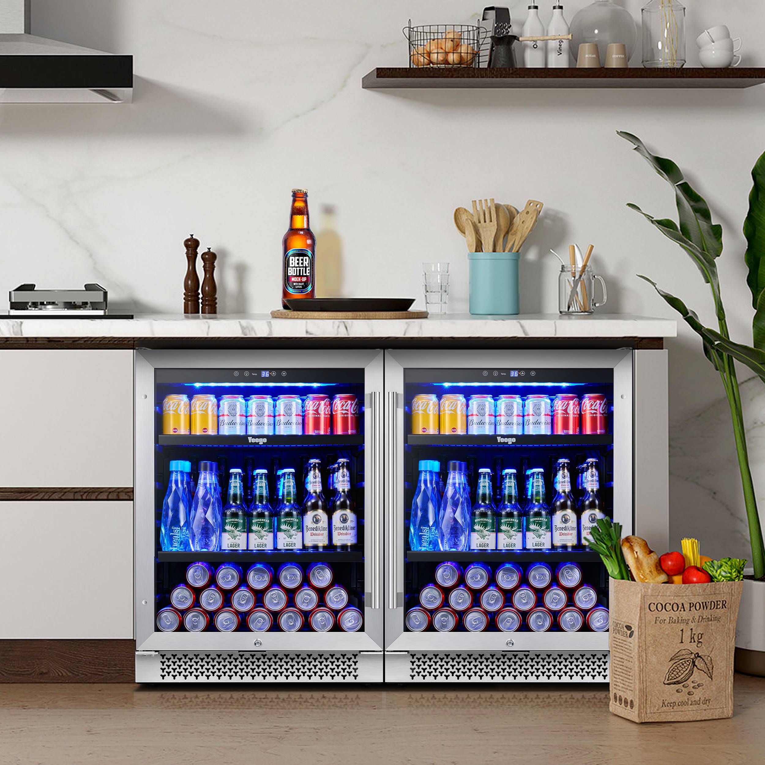 48 Inch Wide Dual Zone Beverage Center, Large Capacity Drink Fridge Combo Under  Counter Or Freestanding