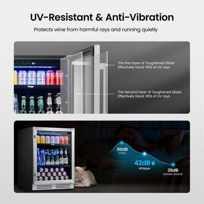 Yeego 24" Beverage Refrigerator, 180 Cans Beverage Fridge Beer Fridge with Glass Door, Built-in/Freestanding for Kitchen, Bar or Office