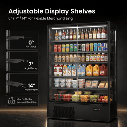 Yeego 45.6 Cu.Ft Commercial Beverage Refrigerator, 2 Glass Door Merchandiser Cooler with CAREL Digital Thermostat, Air Cooled, LED Lights & Adjustable Shelves for Retail Store