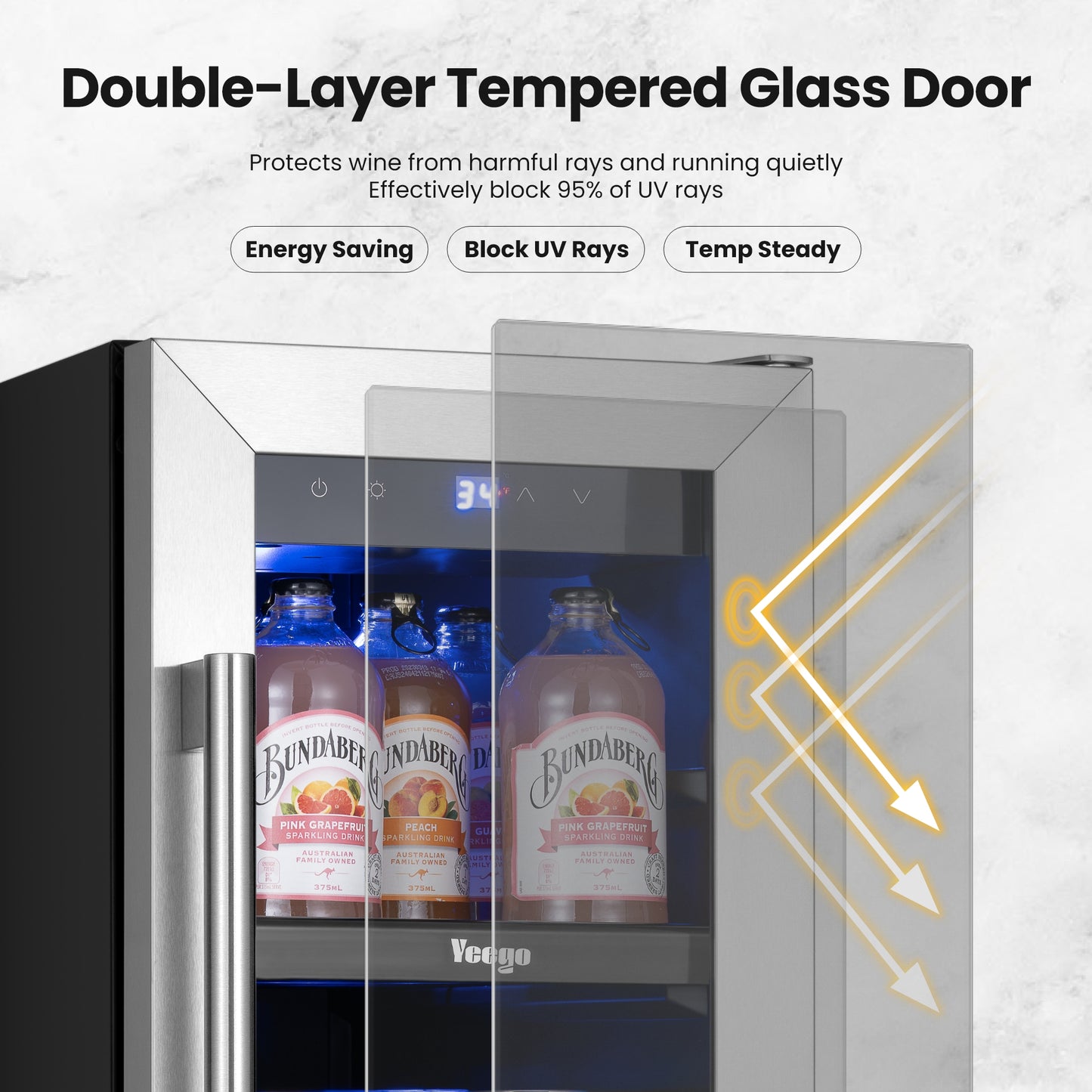 Yeego 12 Inch Beverage Refrigerator - 60 Cans Compact Beverage Cooler with Glass Door, Under Counter Drink Fridge Built-In or Freestanding