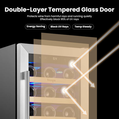 Yeego 33 Bottle Wine Refrigerators, 15" Wine Cooler with Glass Door for Home/Dorm Freestanding & Built-in Wine Fridge
