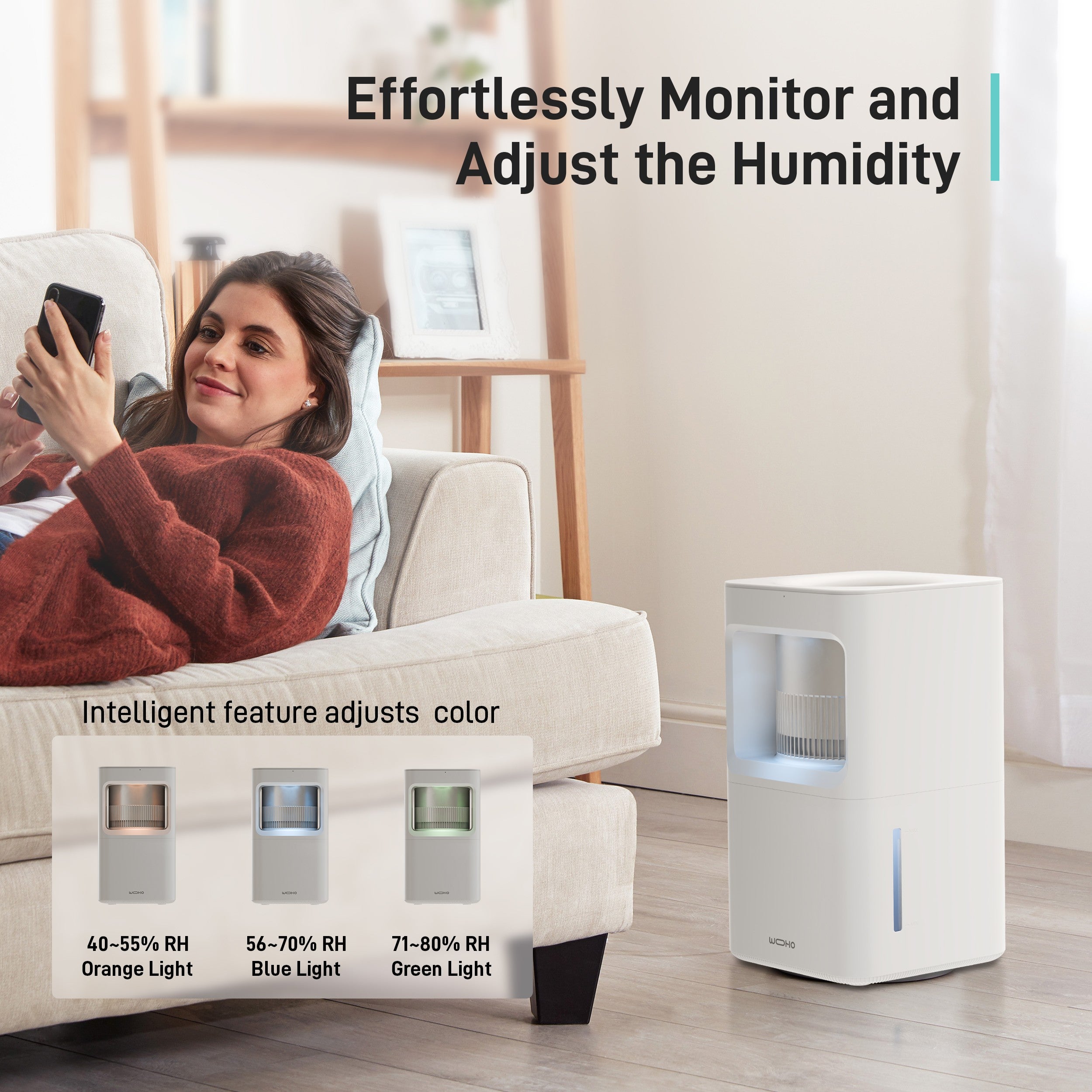 Wooohoo Mist Free Smart Humidifier, 2.11 Gal/8L Quiet Humidifier for Medium Room