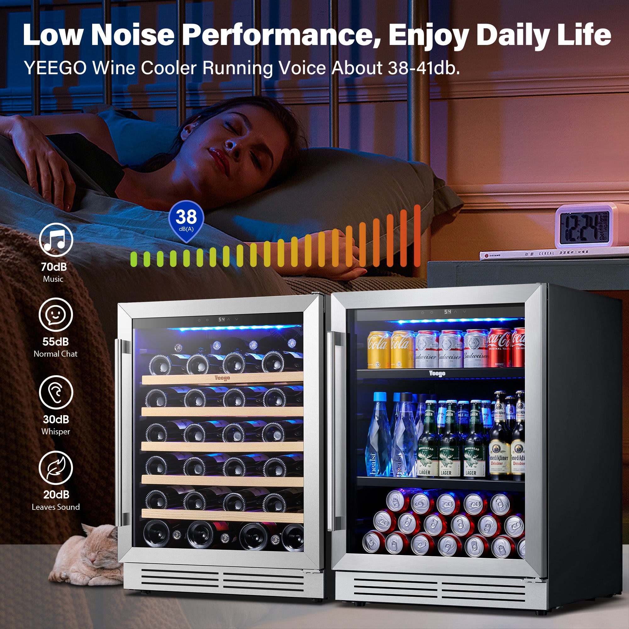 48 Inch Wide Wine Beverage Fridge, Under Counter Dual Zone Wine Beverage Center With Quiet Compressor