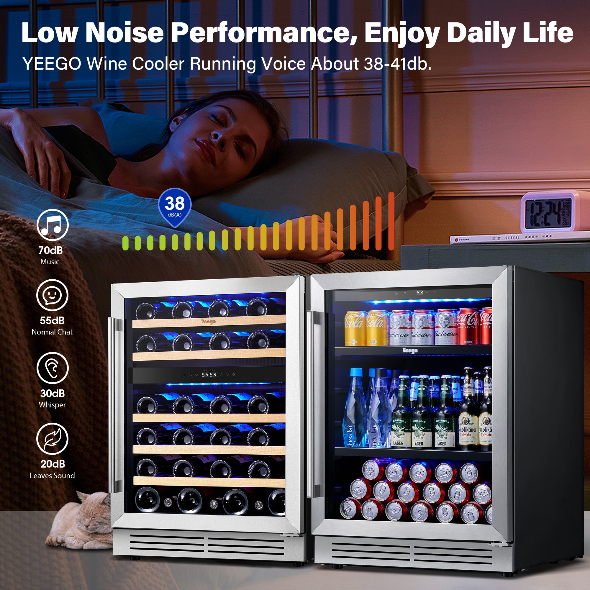 48 Inch Wide Wine Beverage Center, Quiet Compressor Fridge Combo Under Counter or Freestanding