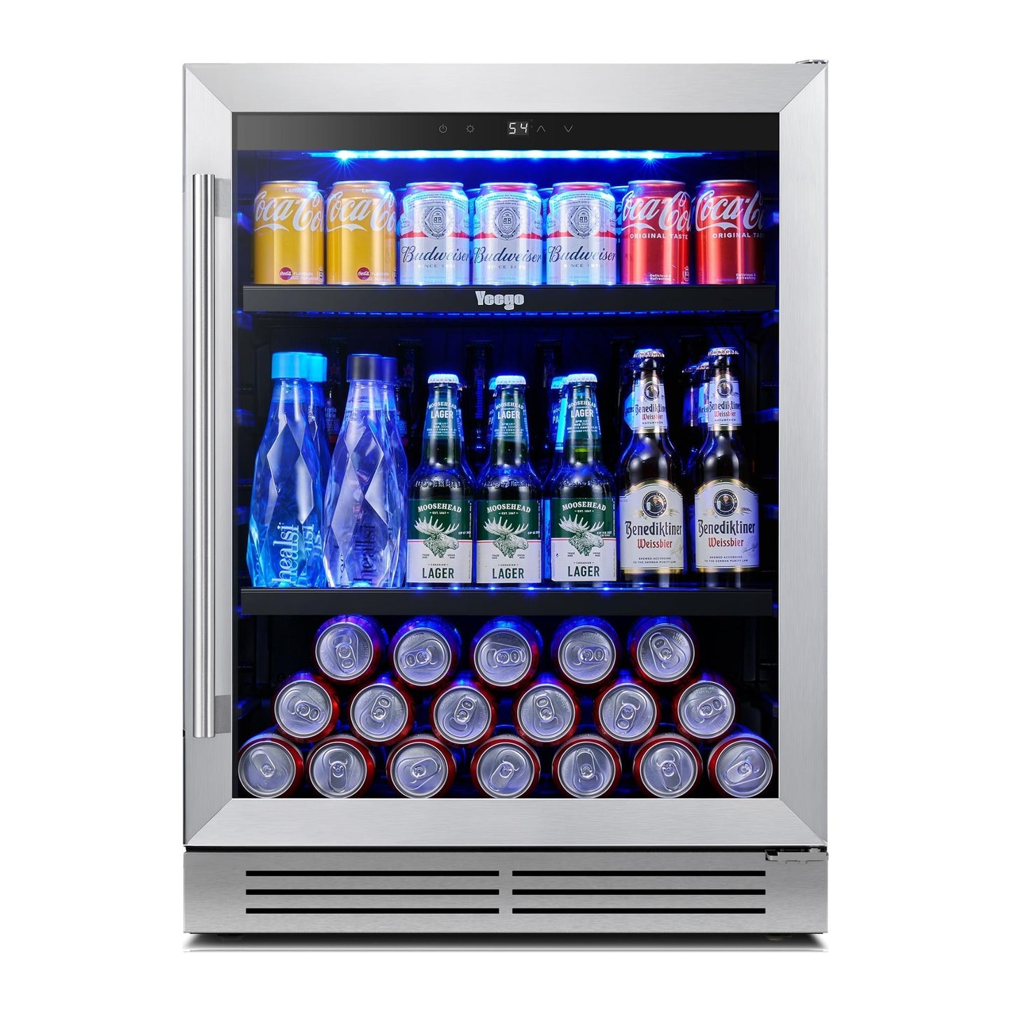 Yeego 24" Beverage Refrigerator, 180 Cans Beverage Fridge Beer Fridge with Glass Door, Built-in/Freestanding for Kitchen, Bar or Office