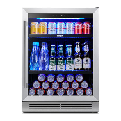 Yeego 24" Beverage Refrigerator, 180 Cans Beverage Fridge Beer Fridge with Glass Door, Built-in/Freestanding for Kitchen, Bar or Office