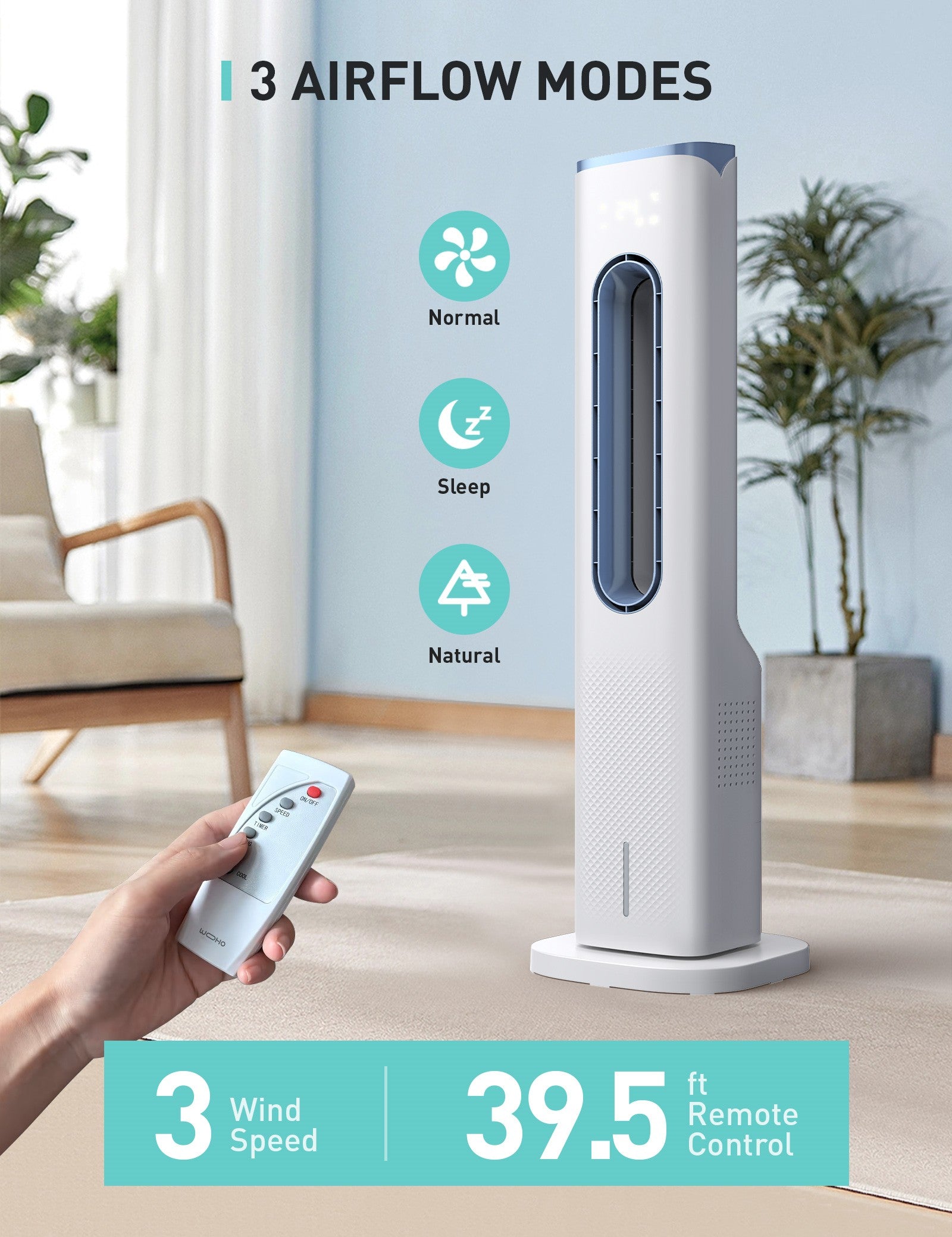 Cool Air Bladeless Tower Fan, 3 in 1 Evaporative Air Cooler For Powerful Air Circulation and Quiet Operation