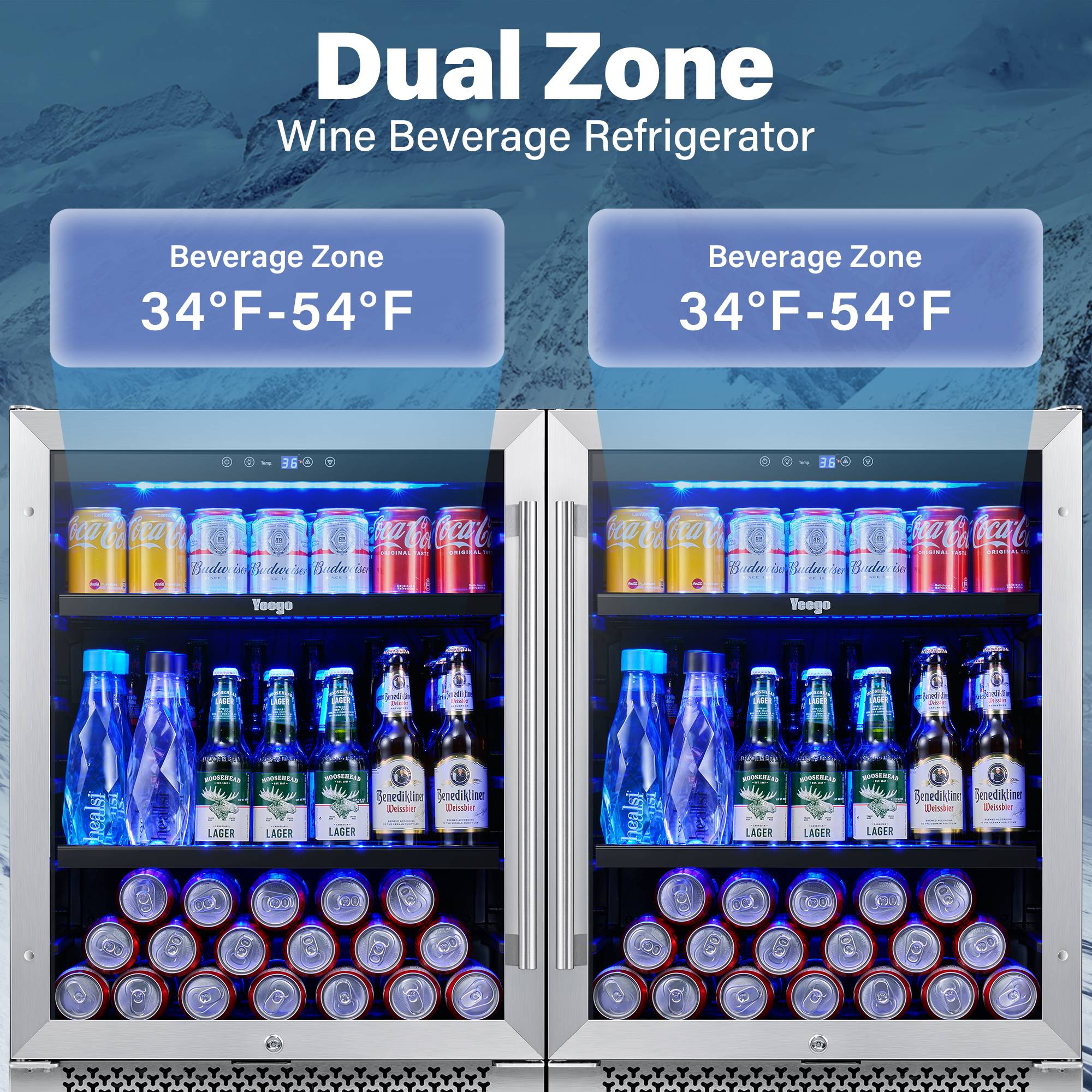 48 Inch Wide Dual Zone Beverage Center, Large Capacity Drink Fridge Combo Under  Counter Or Freestanding