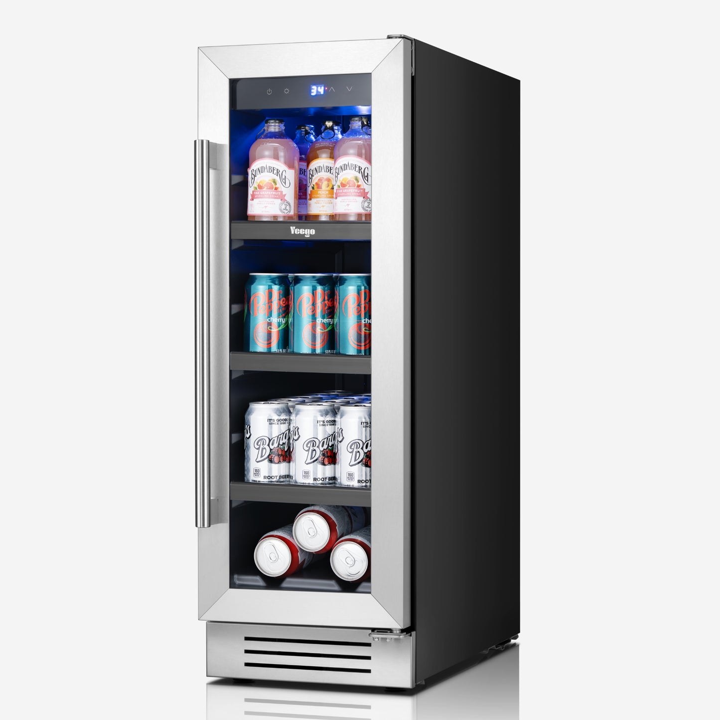 Yeego 12 Inch Beverage Refrigerator - 60 Cans Compact Beverage Cooler with Glass Door, Under Counter Drink Fridge Built-In or Freestanding