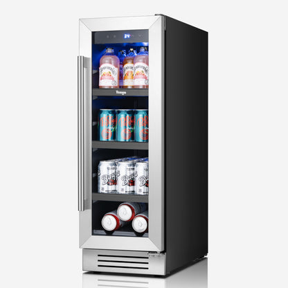 Yeego 12 Inch Beverage Refrigerator - 60 Cans Compact Beverage Cooler with Glass Door, Under Counter Drink Fridge Built-In or Freestanding