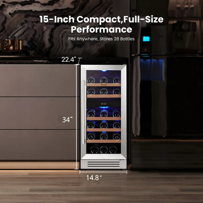 15 Inch Wide 28 Bottles Dual Zone Narrow Small Wine Fridge, Under Counter, Built-In or Freestanding - Yeego Life