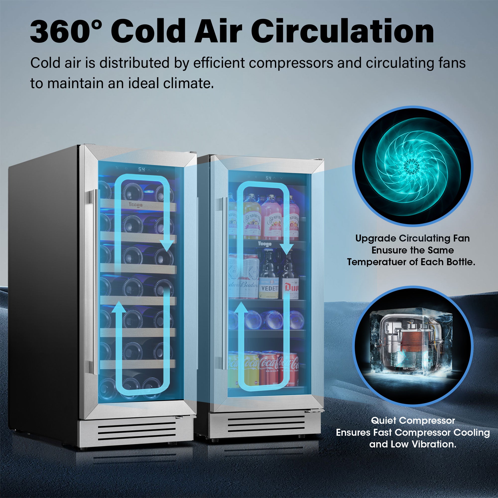 30 Inch Wide Wine Beverage Cooler, Under Counter Dual Zone Fridge Combo With Quiet Compressor