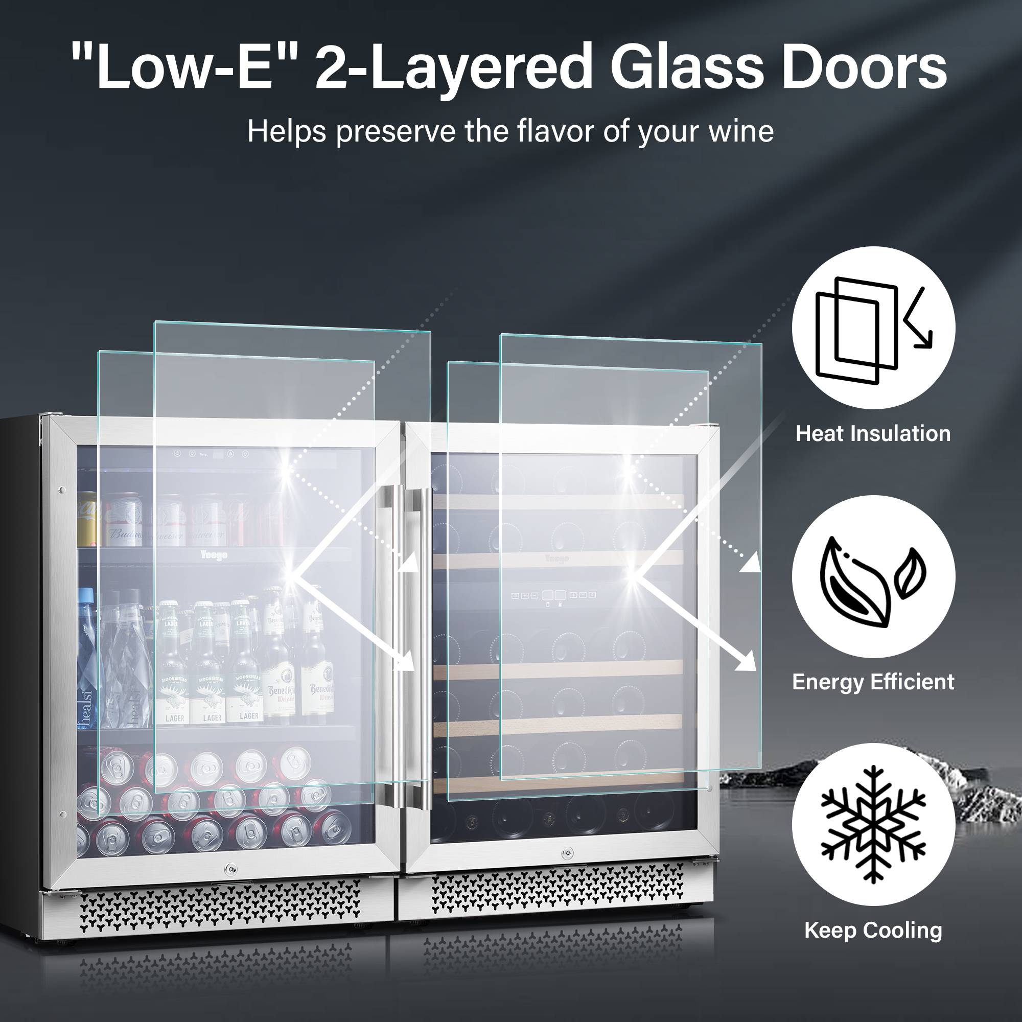 48 Inch Wide Wine Beverage Center, Quiet Compressor Fridge Combo Under Counter or Freestanding