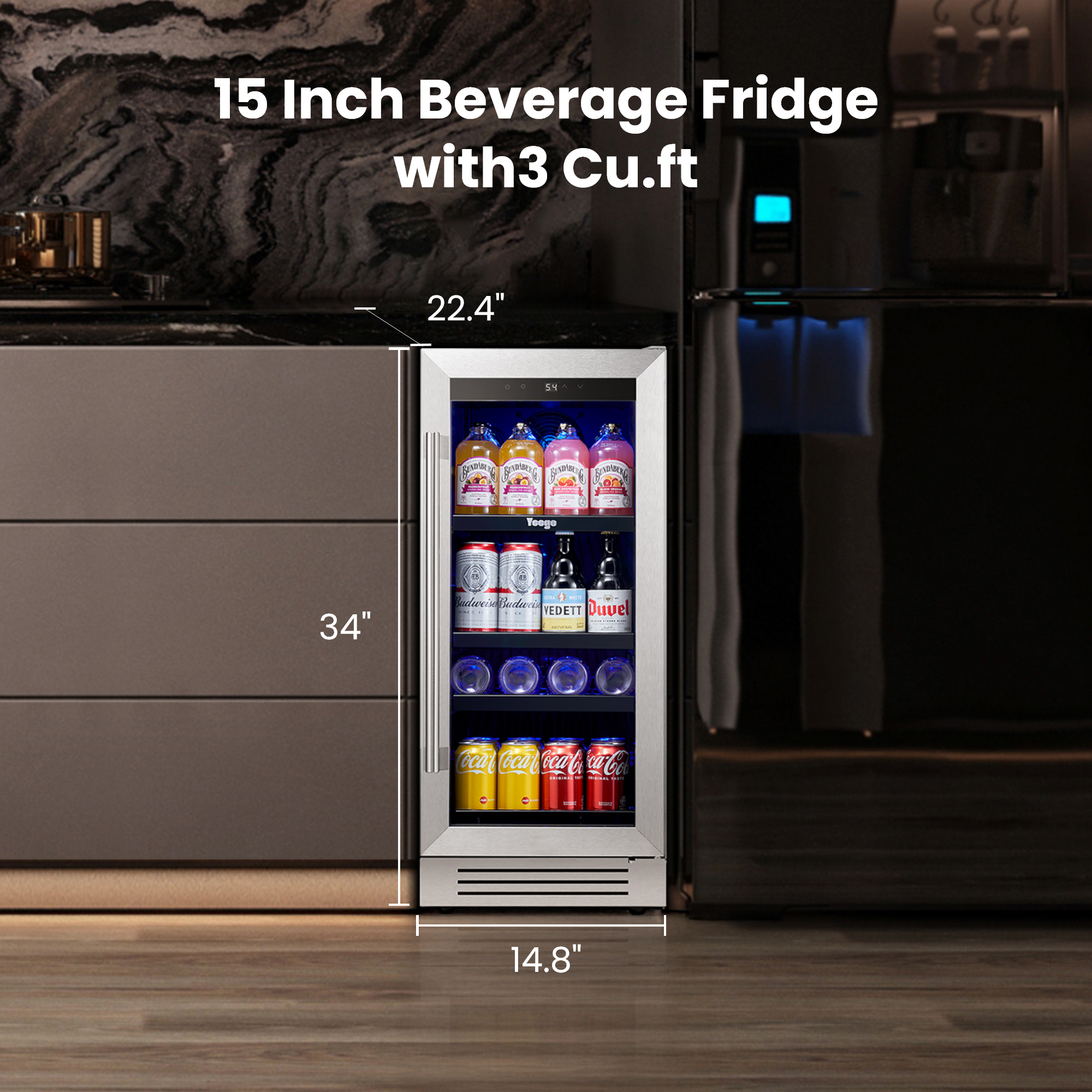 15 Inch Wide 80 Cans Beverage Drink Fridge, Built-In or Freestanding