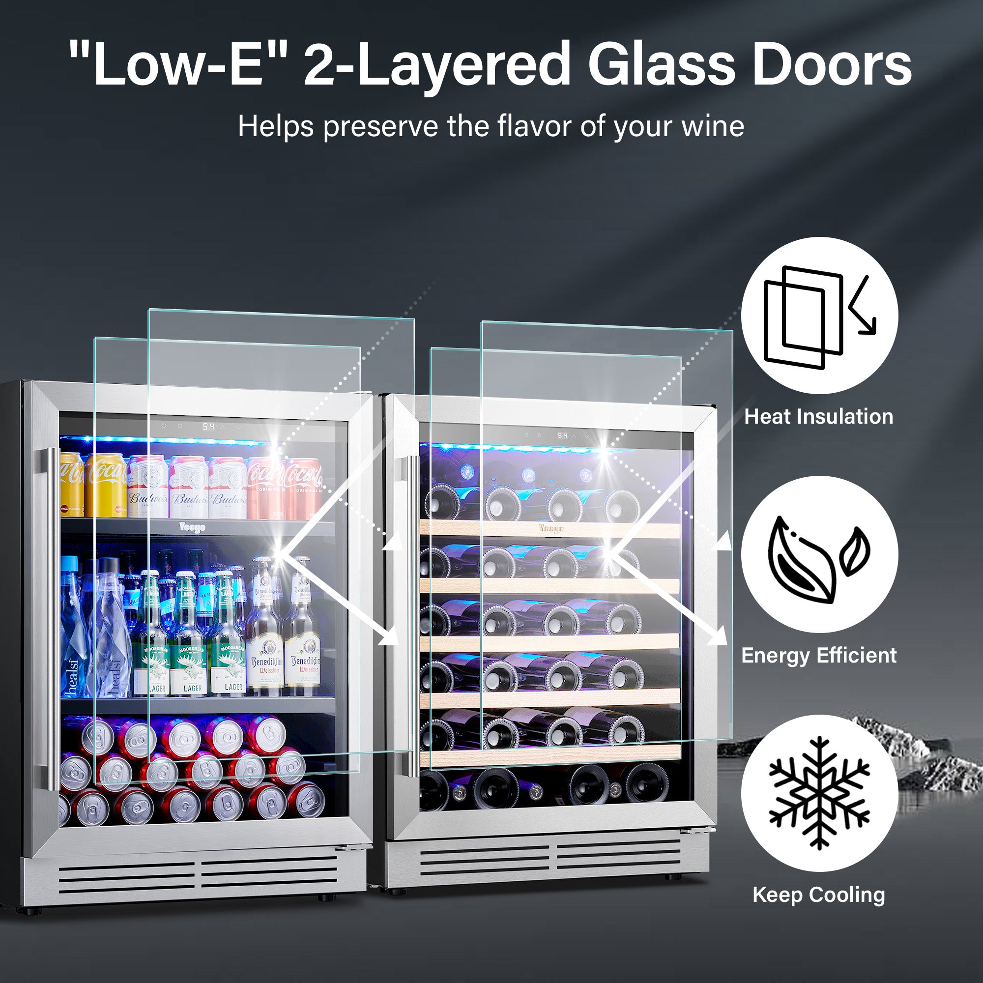 48 Inch Wide Wine Beverage Fridge, Under Counter Dual Zone Wine Beverage Center With Quiet Compressor