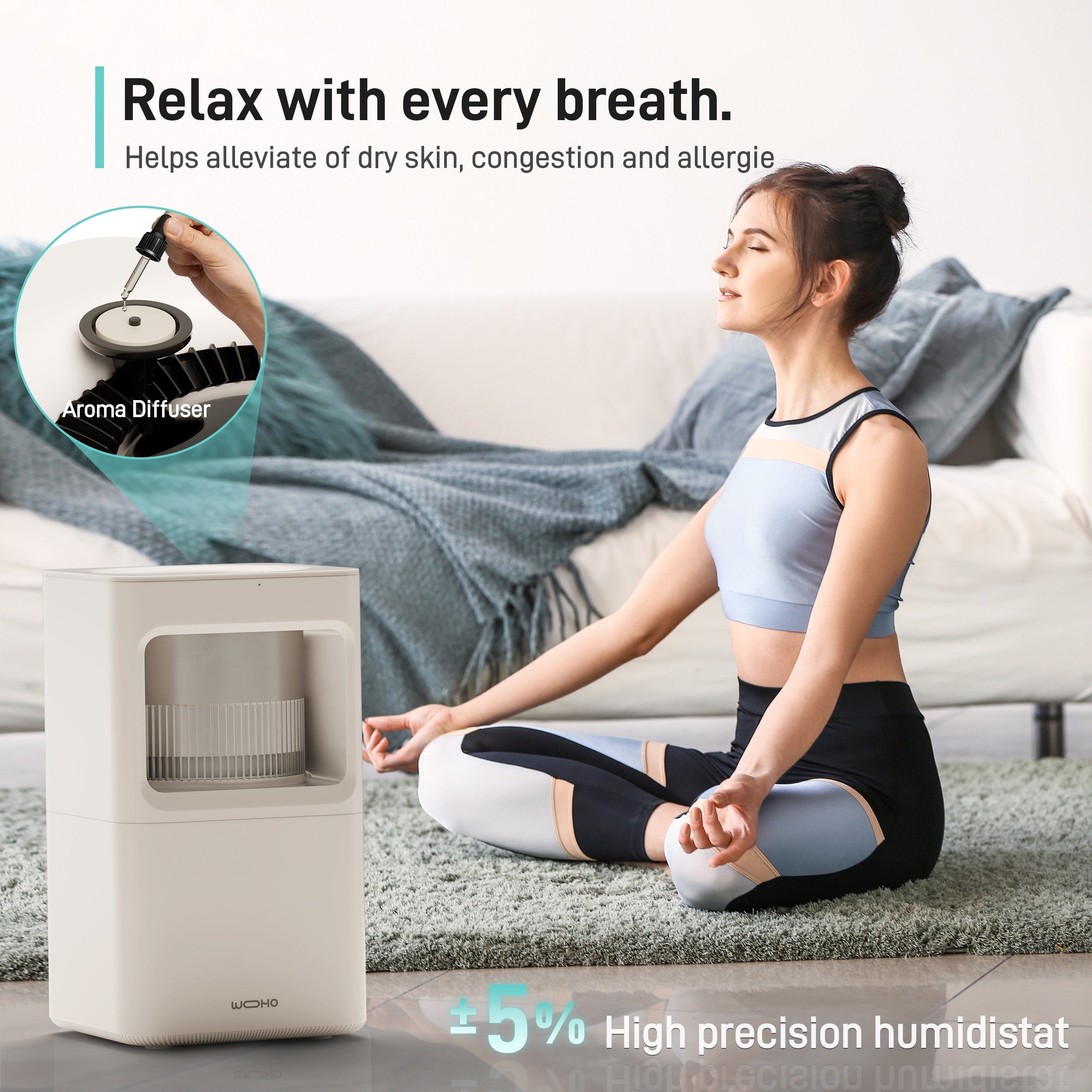 Wooohoo Mist Free Smart Humidifier, 2.11 Gal/8L Quiet Humidifier for Medium Room