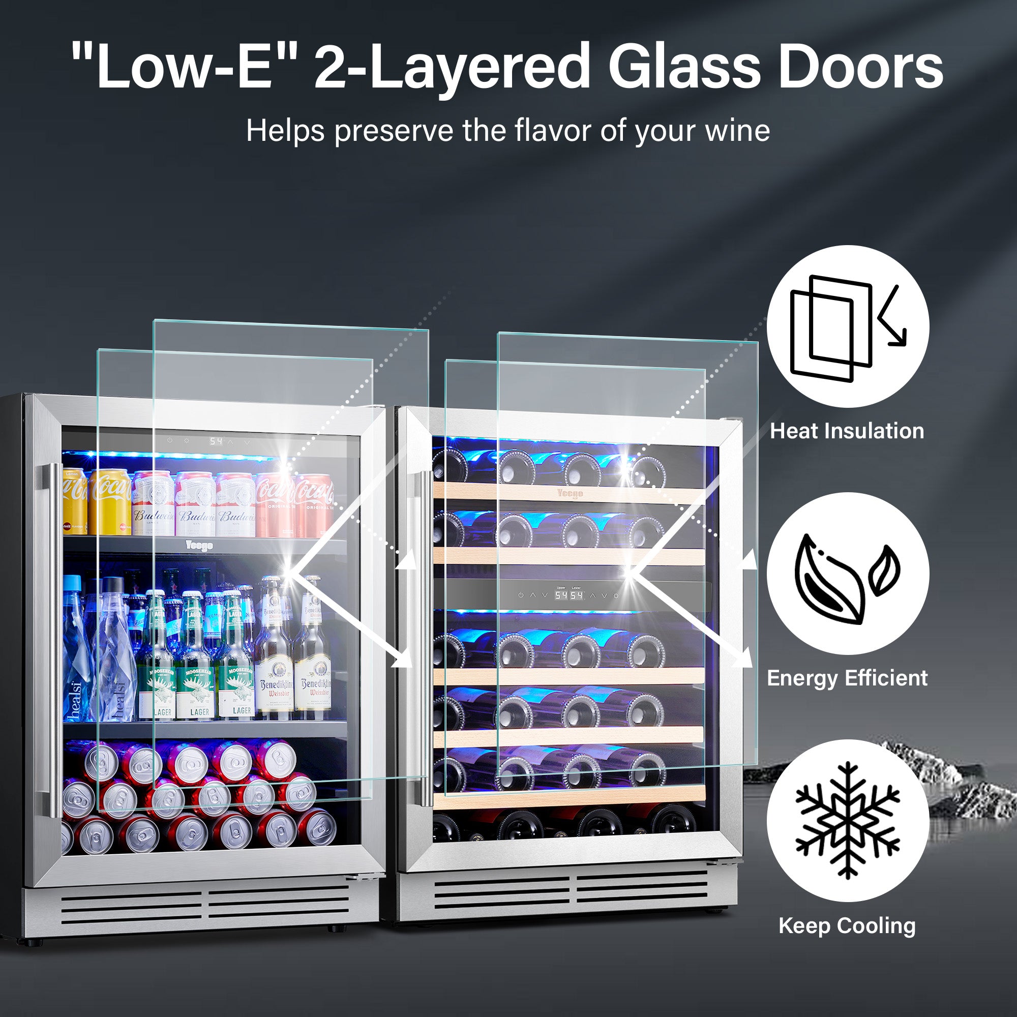 48 Inch Wide Wine Beverage Center, Quiet Compressor Fridge Combo Under Counter or Freestanding