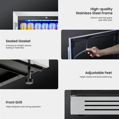 Yeego 24" Beverage Refrigerator, 180 Cans Beverage Fridge Beer Fridge with Glass Door, Built-in/Freestanding for Kitchen, Bar or Office